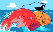 Marceline riding the Giant Goldfish