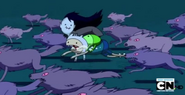 Marceline and Finn running with a pack of wolves.