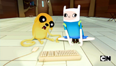 Finn and Jake's faces while watching the video.