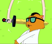 Science Cat hit by sword