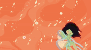 After biting the fruit, the Black-haired Witch is cursed and transforms into a giant apple