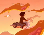 Simon Petrikov riding Astrid's hoverbike