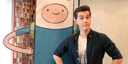 Jeremy Shada and cardboard cut-out of Finn