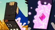 It is also present inside his remote. A gem coming from Ice King's crown interacted with this substance, allowing the remote to track a universe where there is a version of the crown.