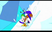 Finn attacking Ice King down a snowy hill