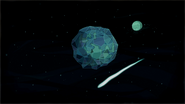 A blue comet passing by Farmworld Earth