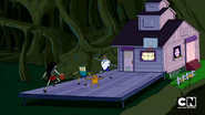 Marceline's porch being used as a basketball court