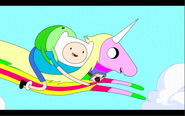 Finn riding on Lady Rainicorn