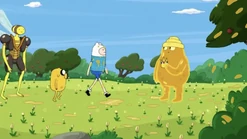 Finn and Jake walking up to Honey Man
