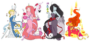 Fionna and Cake with Princess Bubblegum, Marceline, and Flame Princess