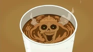 A magic spell in a cup of coffee shows The Lich's face, foreshadowing the war.