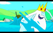 Ice King "winning" a race in a river