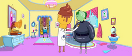 S1e19 Dr. Ice Cream tending to green and bald PB