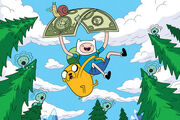 Snail on a dollar bill that Finn and Jake are riding
