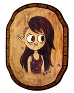 Marcy engraved on wood by former production coordinator Emily Quinn