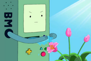 BMO's way of watering flowers