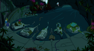 Susan, Finn, Jake and BMO looking at the abandoned ships.