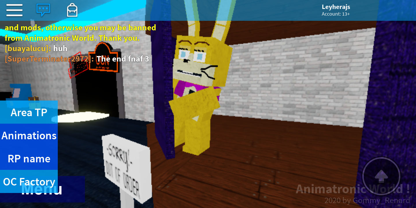 animatronic world roblox own characters girls