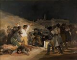 "The Third of May 1808" by Francisco Goya. This painting depicts the execution of Spanish rebels by French soldiers during the Napoleonic Wars in Spain.