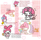 cutesy my melody theme overlaid with childish (but dark) words/sentences, cuts, and censor bars. from a csa and abuse survivor