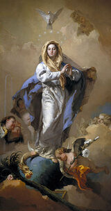 "The Immaculate Conception" by Bartolomé Esteban Murillo. This painting depicts the Virgin Mary as "the Immaculate Conception," a Christian doctrine that states Mary was born free from original sin.