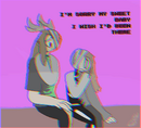 A drawing of two injured people next to each other with a glitched filter on top of it.