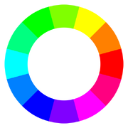 A color wheel of 12 hues using the RGB color model.