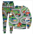 Clothing using patterns based on road map toy playsets.