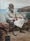 "The News," in Newlyn Harbour, by Walter Langley (1903)
