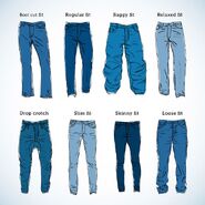 Despite all of these jeans being the same material and color family, they look vastly different based on how they fit on the body.