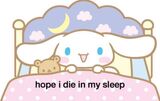 a cute cinnamoroll picture overlapped with a dark message