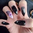 Black and pink kawaii nails