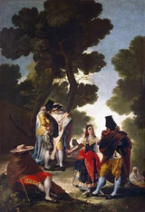 El paseo de Andalucía.jpg (268 KB) "The Promenade of Andalusia" or "The Beautiful One and the Cloaked Ones," painted by Goya in 1777, part of his costumbrismo series of tapestry cartoons.