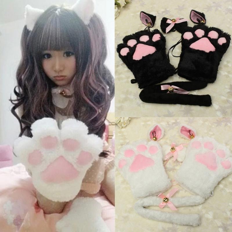 10 Pcs Creative Cat Cosplay Costume Kitten Tail Ears Collar Paws Gloves  Anime Lolita Gothic Set For Party Cosplay (black) | Fruugo NO