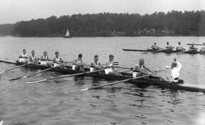 Black and white image of a regatta