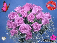 An example of glitter graphics, featuring a bunch of pink flowers.