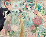 "Nuwa, the Bird, the Dog, the Sheep, the Pig, the Cow, the Horse, Fuxi, Music and Dance and the Turtle that Supports the Earth" by Aya Takano (2014)