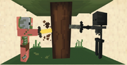 A Zombie Pigmen and a Wither Skeleton attacking a tree with their swords. (fail)