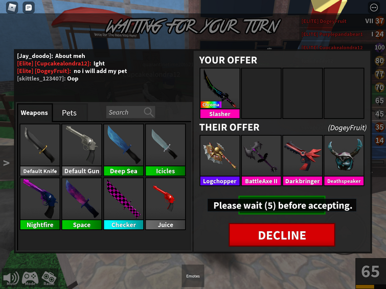 Trading all my adopt me pets for good mm2 weapons ONLY! No low