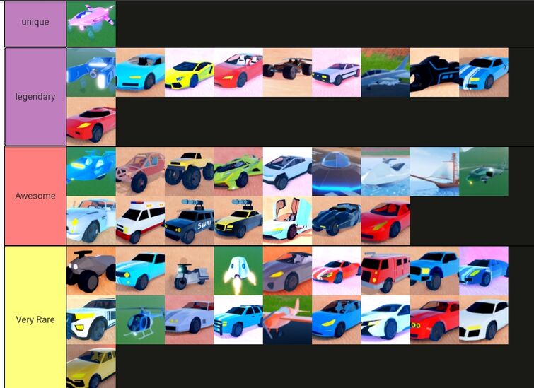 Jailbreak Vehicle RARITY Value List (Roblox Jailbreak) 