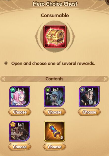 The options of the Hero Choice Chest