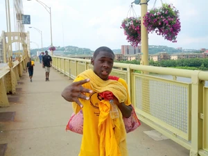 Walking around town.