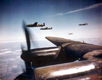 Avro Lancasters flying in loose formation