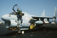 A-7E of VA-72 on APNS Intrepid (CVN-66) in April 1986