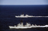 HMAS Perth (D38) and HMAS Brisbane (D41)