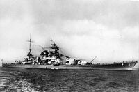 The German battleship KMS Scharnhorst at sea in 1939.