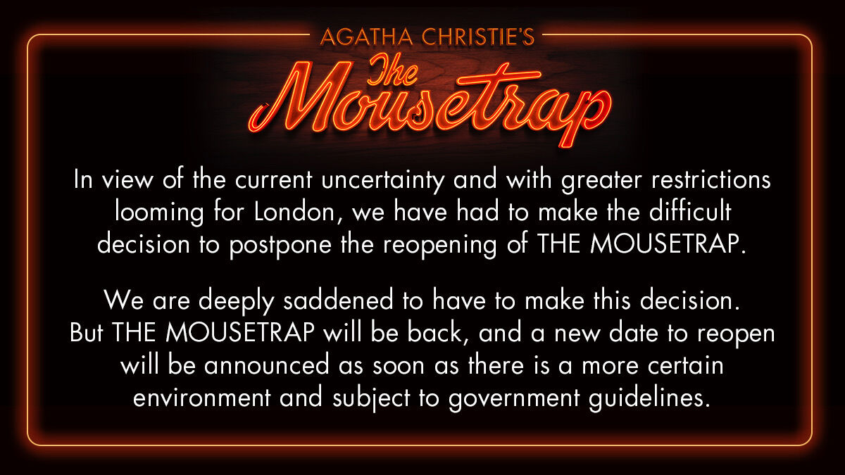 London Reopening of Agatha Christie's The Mousetrap Delayed