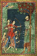 King Edmund of East Anglia being shot by Viking archers of the Great Heathen Army, 12th Century AD