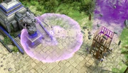 An Oracle reaching his maximum Line of Sight, as indicated by the purple disc of light emanating from his body