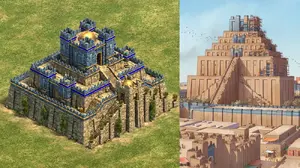 La Maravilla Mesopotámica en Age of Empires: Definitive Edition, y su contraparte en la vida real, una recreación de Etemenanki